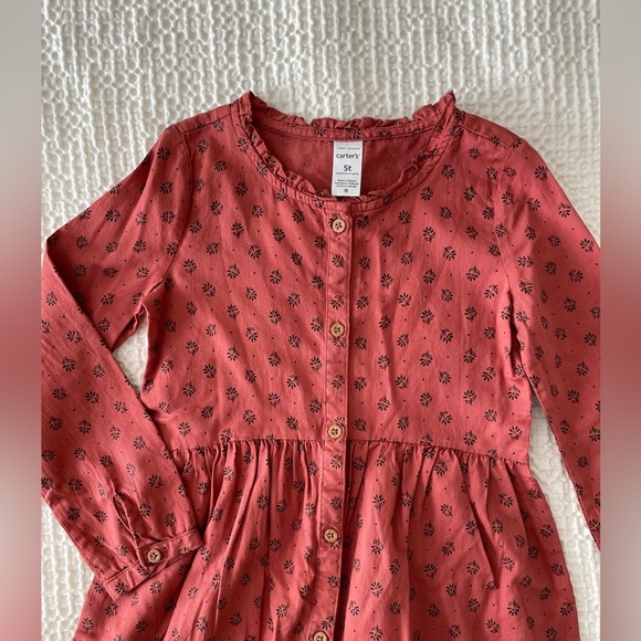 Carter’s Rust Floral Leaf Print Button Front Prairie Dress - Picture 3 of 8